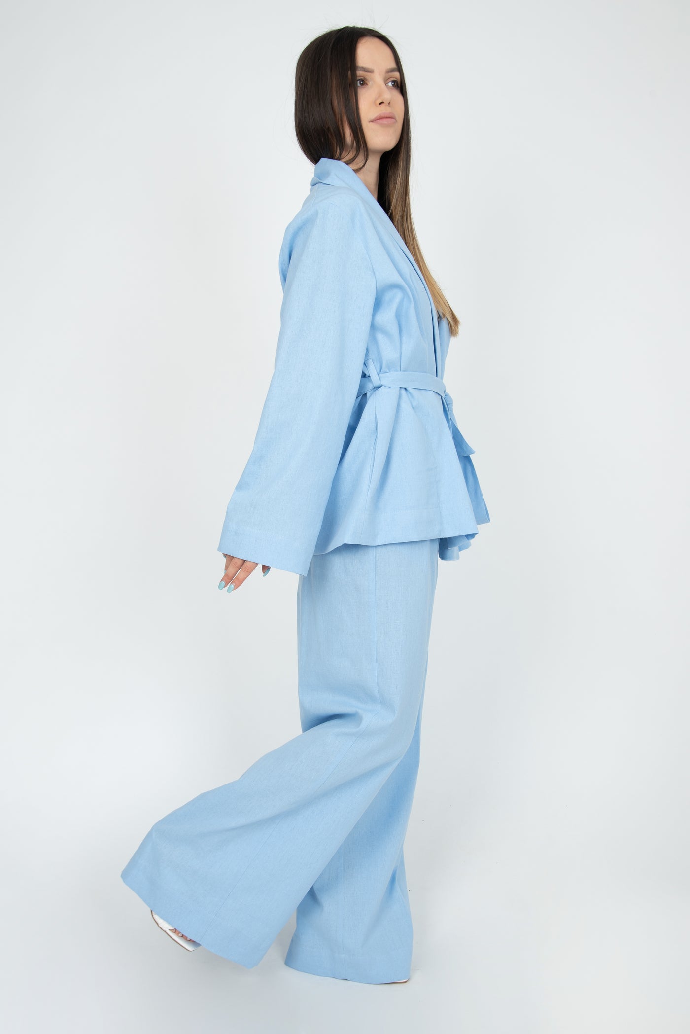 Blue linen kimono set