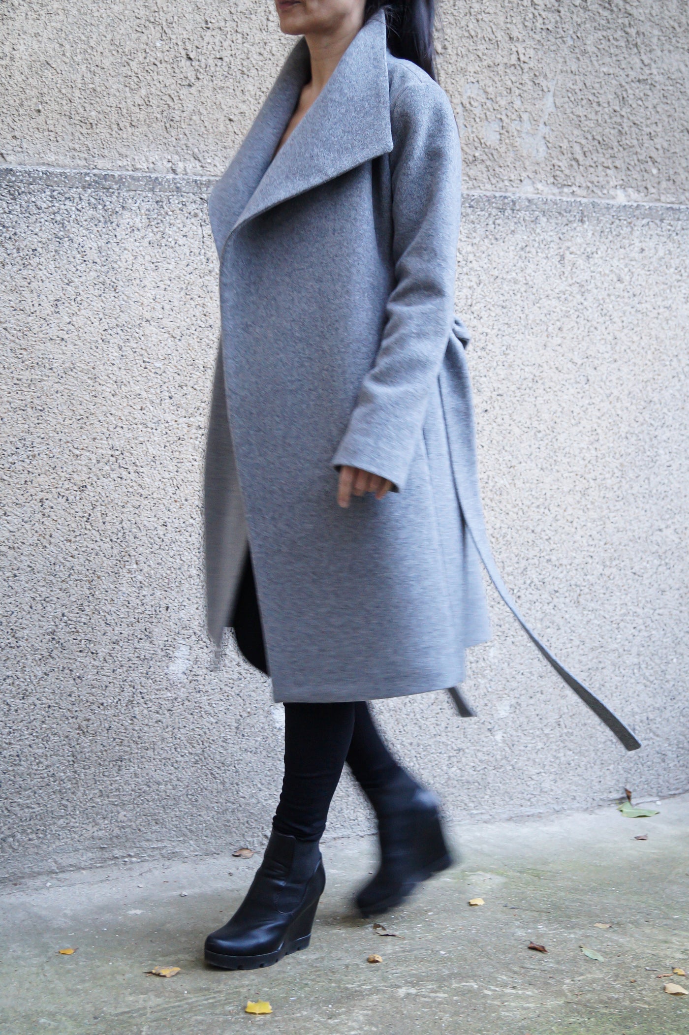 Grey cashmere wool coat F1661