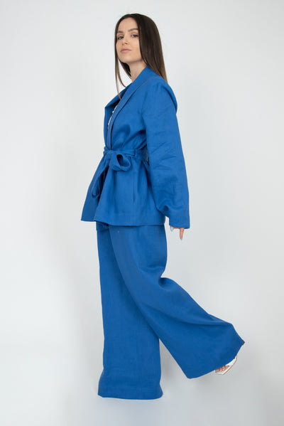 Blue handmade linen kimono set