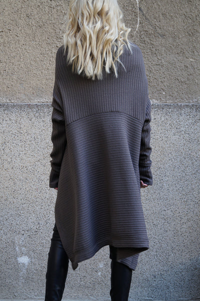 Khaki asymmetrical maxi sweater F1656