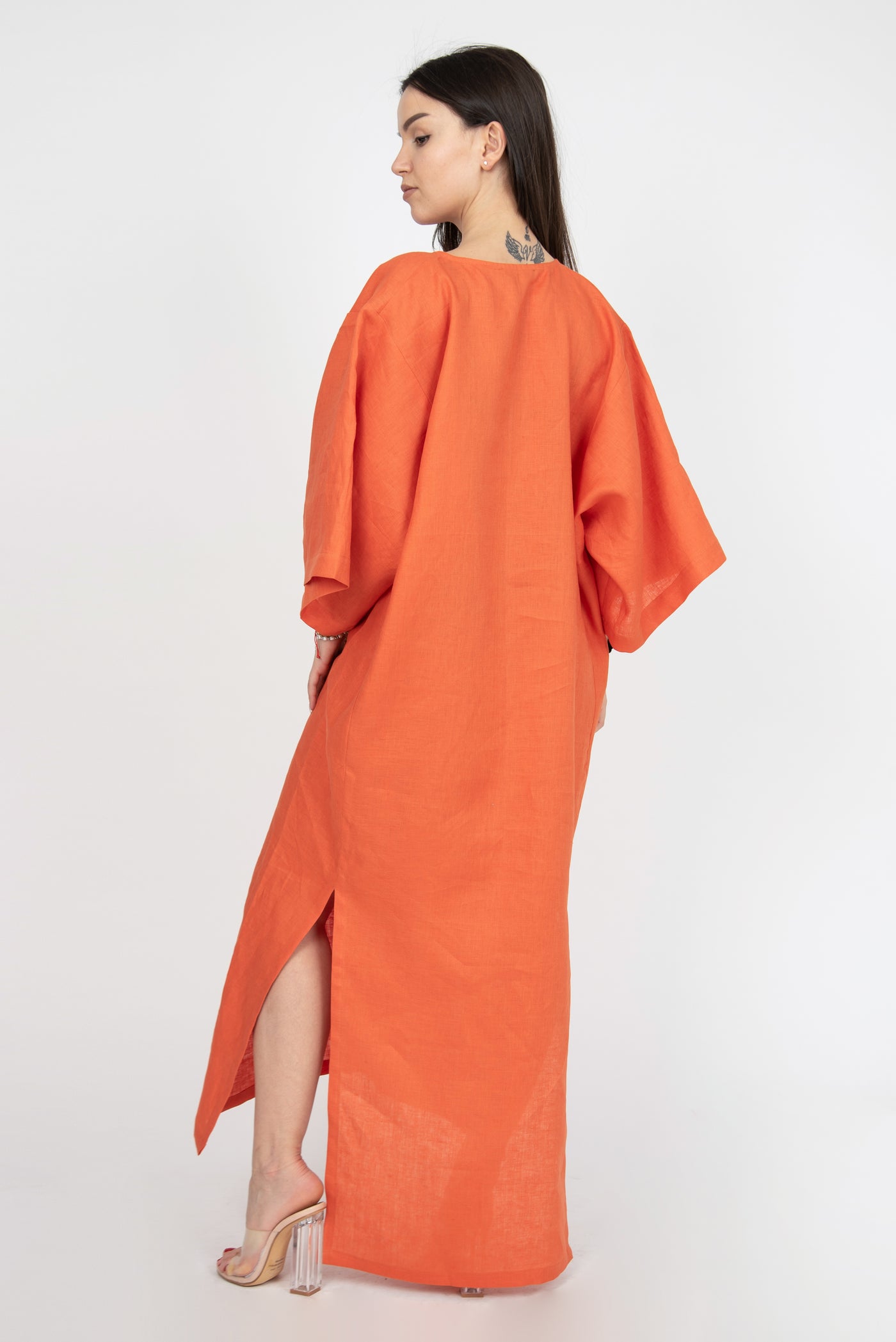 Orange linen dress F2382