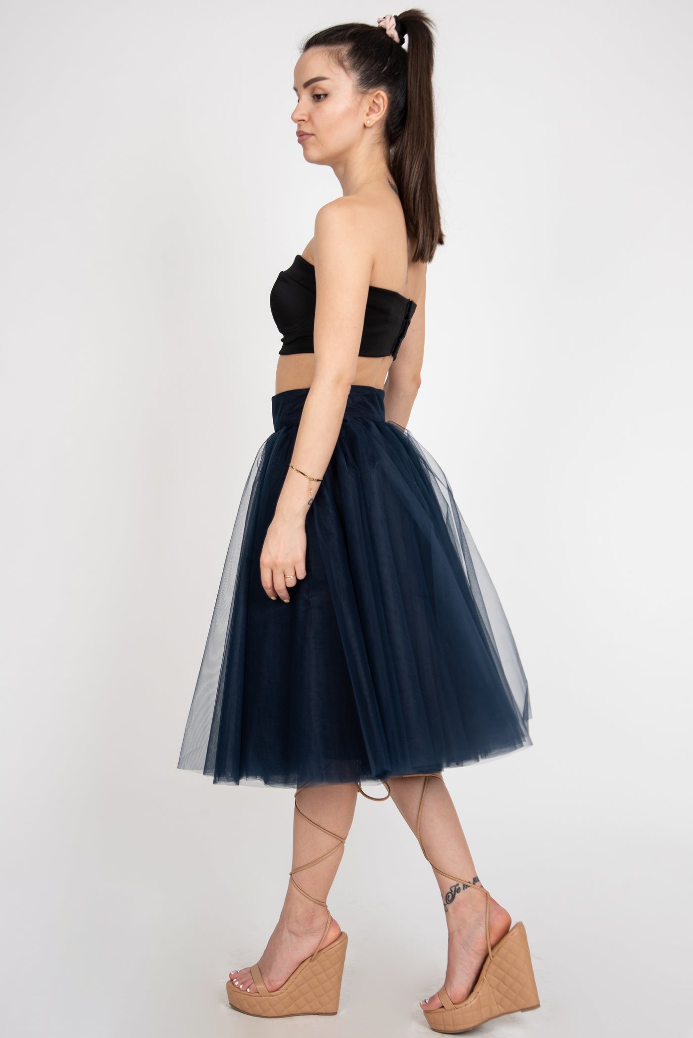 Dark blue mini tulle skirt F2414