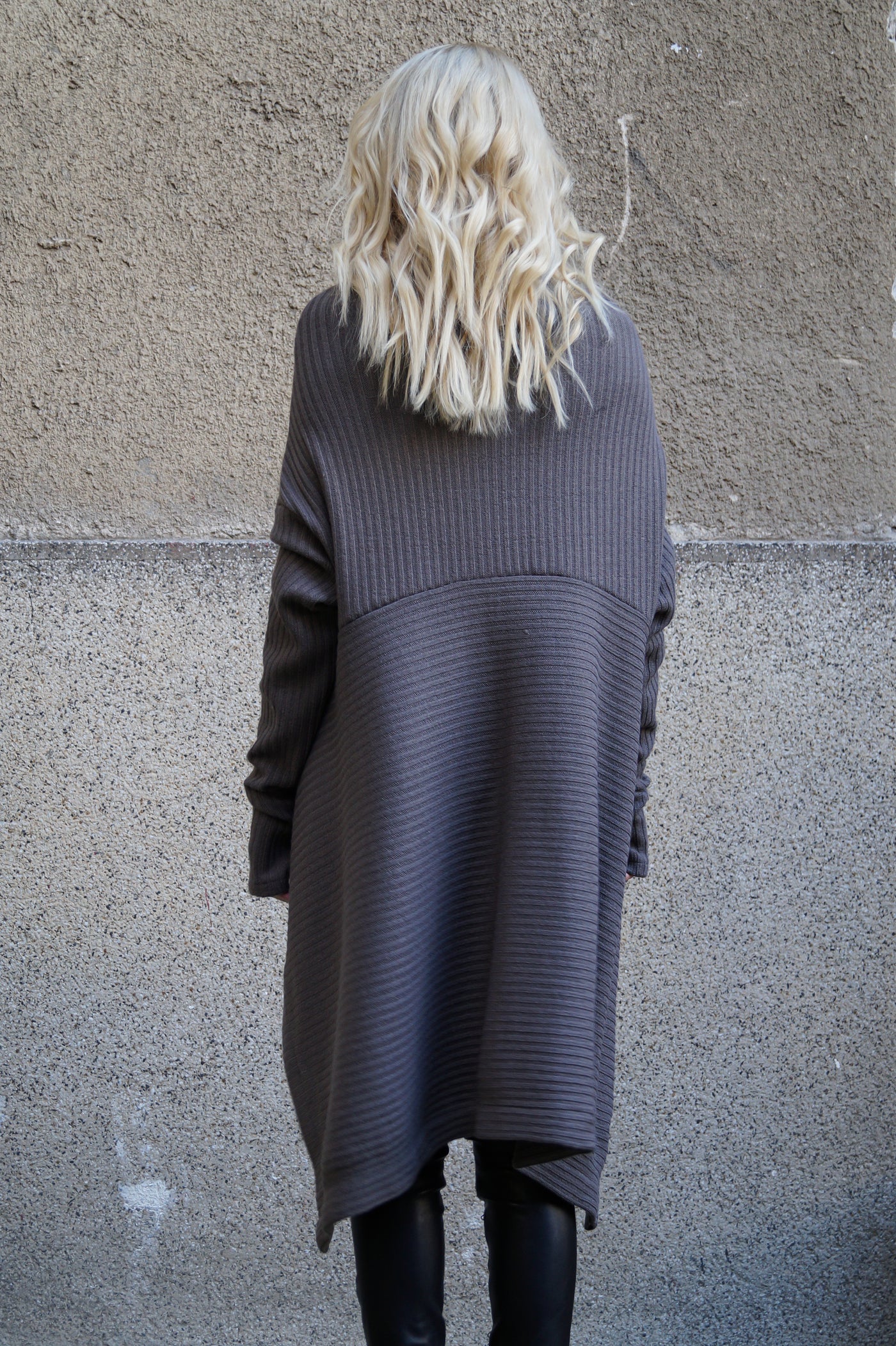 Khaki asymmetrical maxi sweater F1656