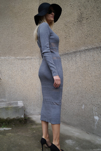 Grey knit dress F1577