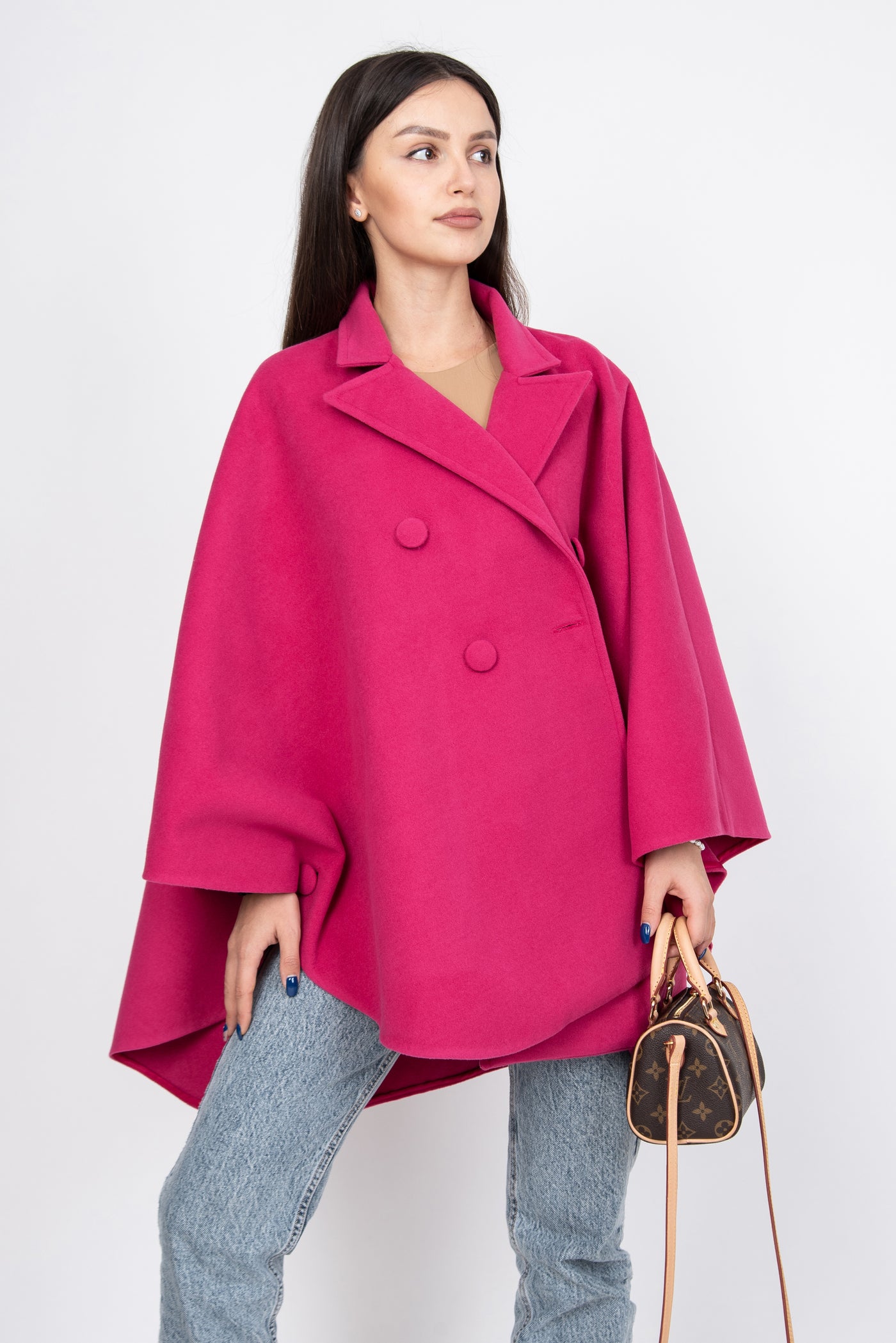 Wool cashmere cape coat