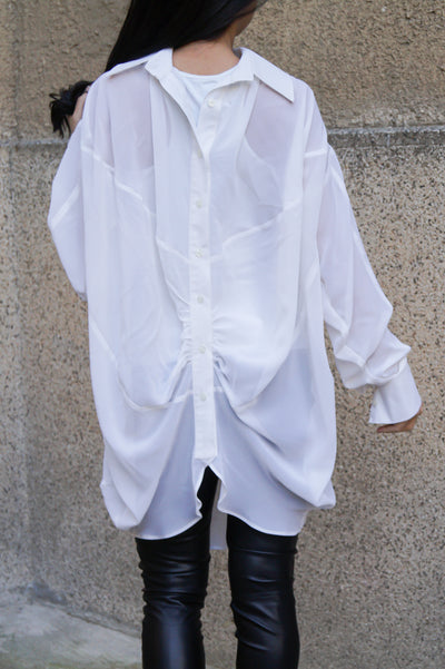 Asymmetrical oversized white shirt F1521
