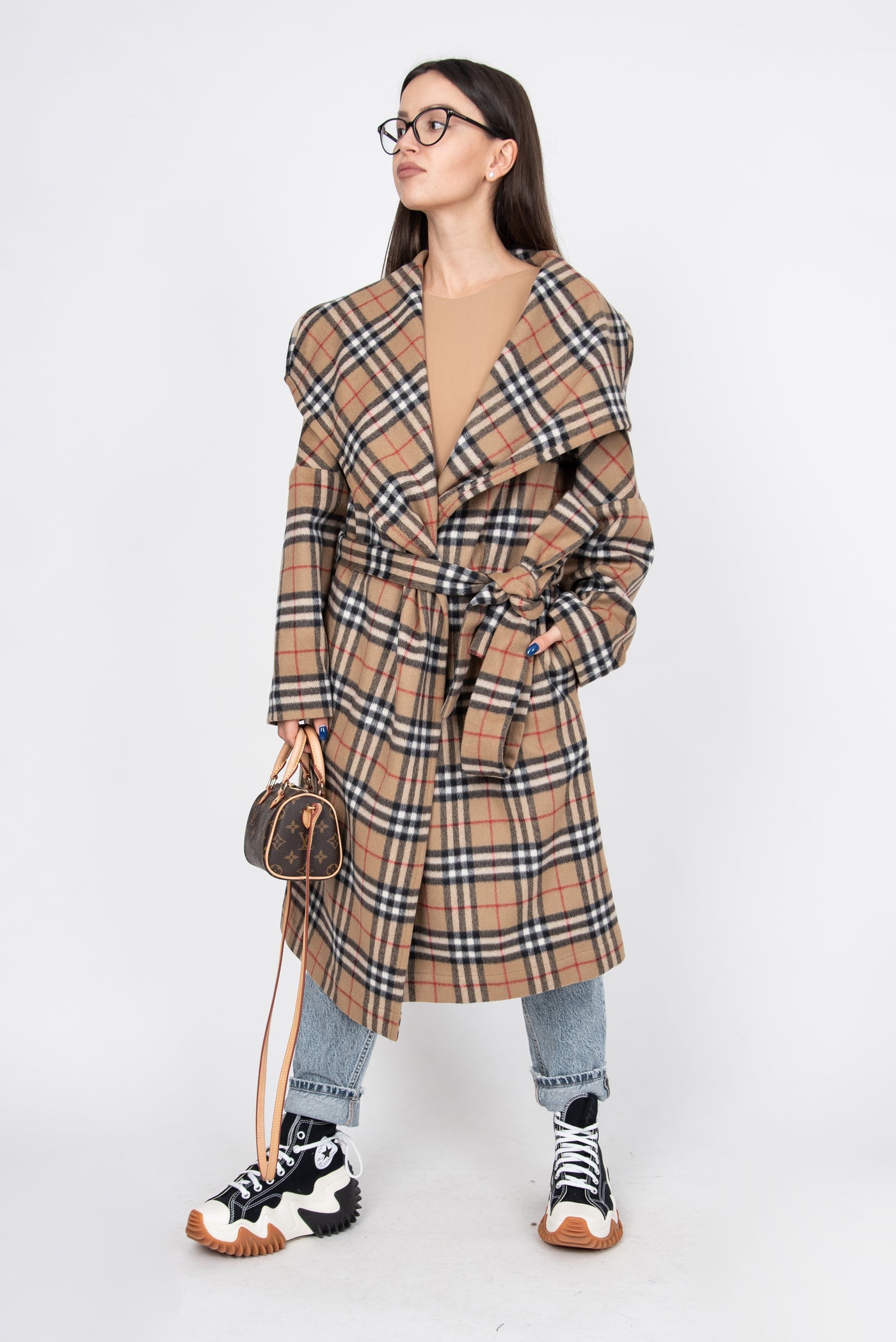Checked cashmere wool coat