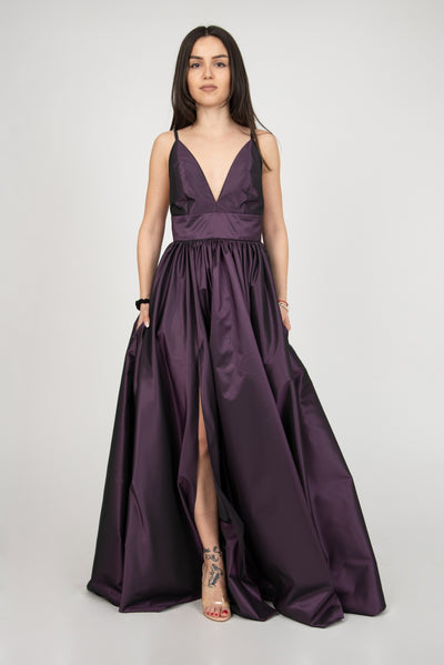 Taffeta purple evening dress F2383