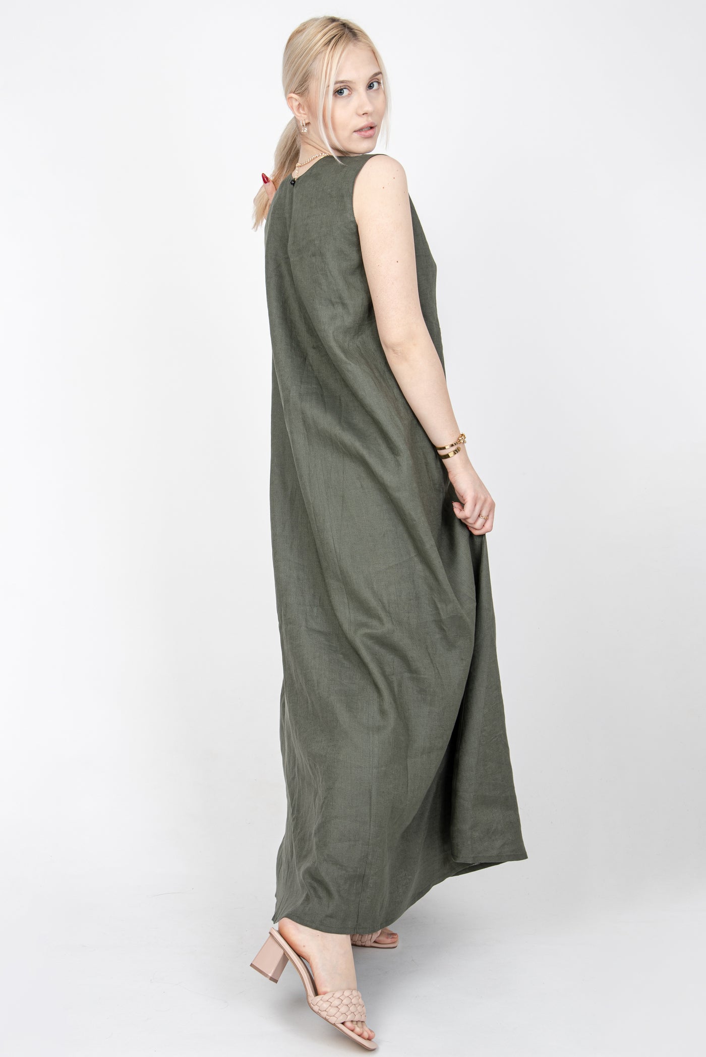 Green linen kaftan dress FC1146