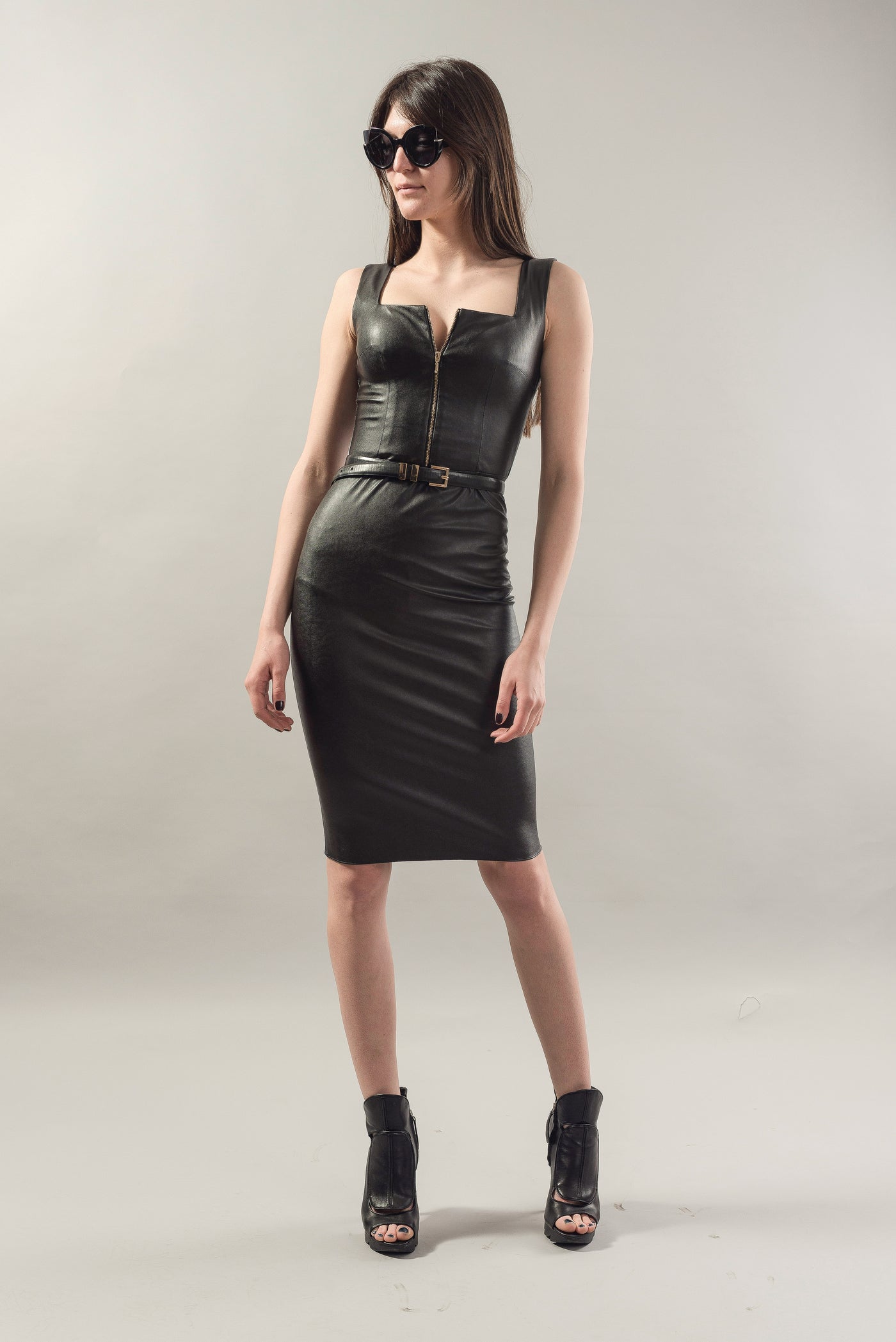 Vegan leather sleeveless dress F1790