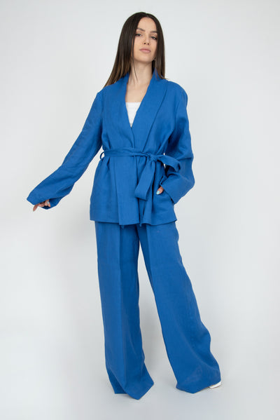 Blue handmade linen kimono set