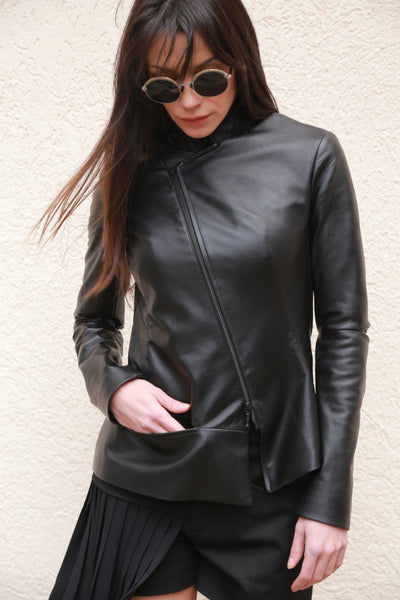 Black genuine leather jacket F1575