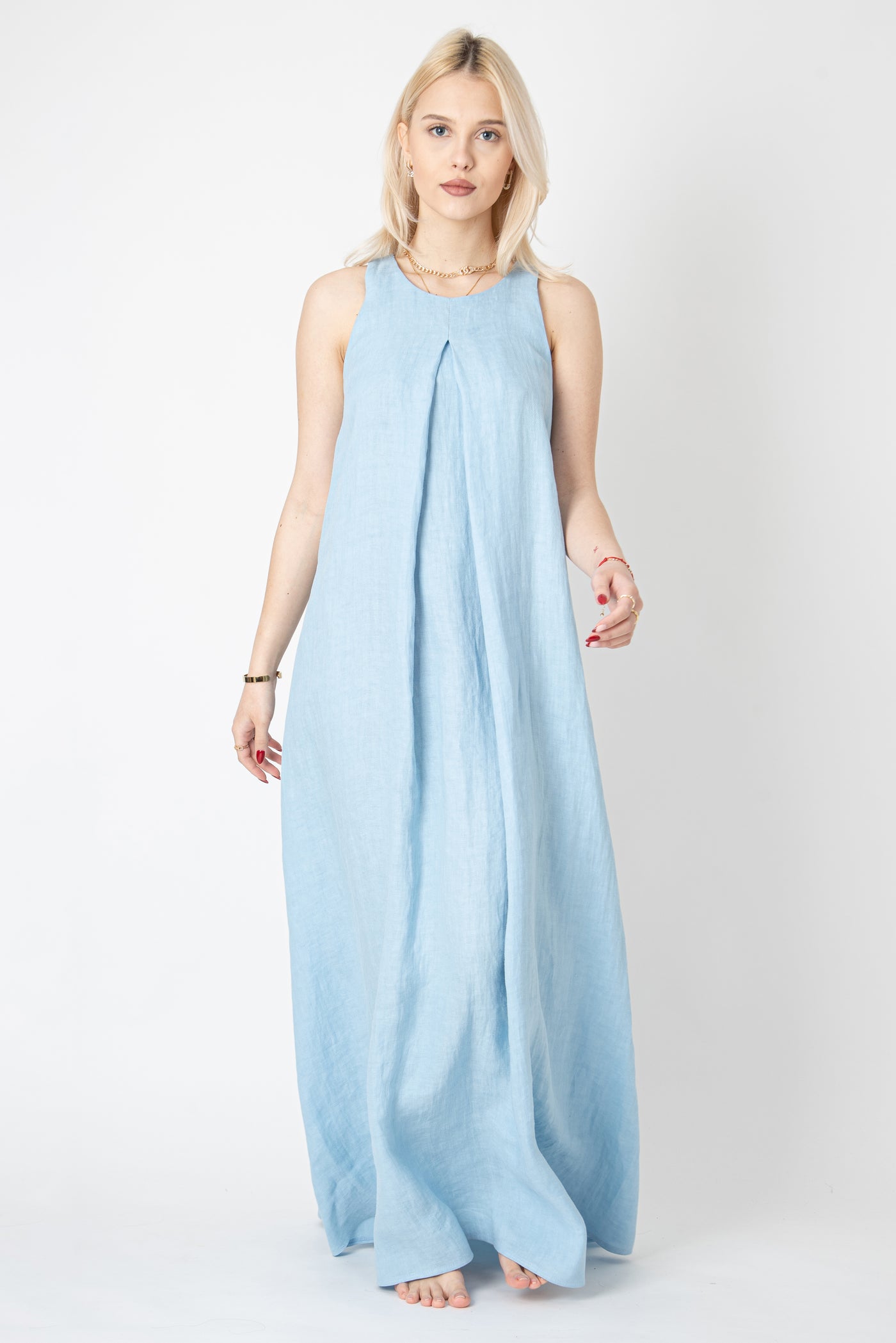 Light blue linen maxi dress FC1119