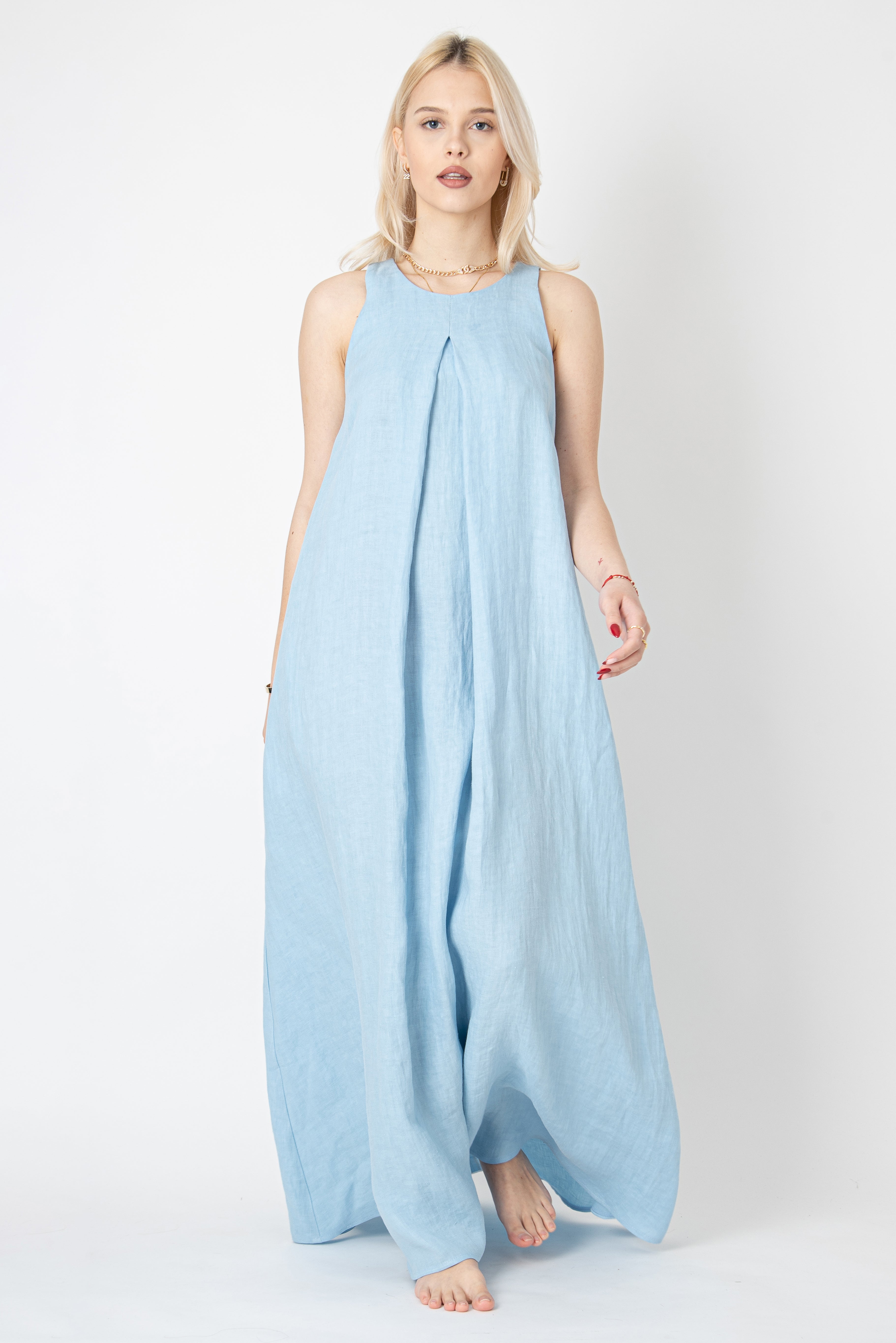 Light blue linen maxi dress FC1119 – FloAtelier Handmade