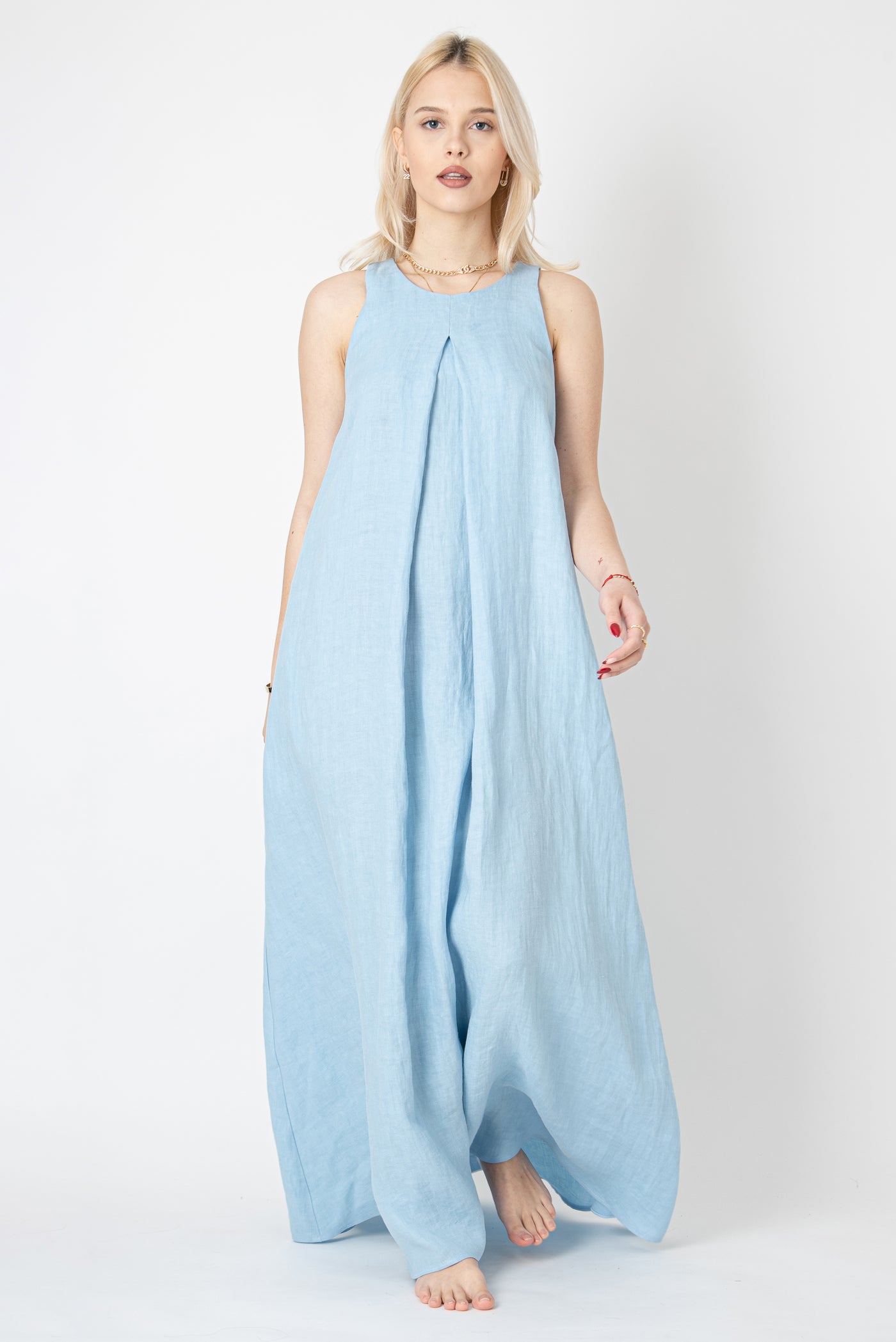 Light blue linen maxi dress FC1119 FloAtelier Handmade Light blue linen maxi dress FC1119 FloAtelier Handmade