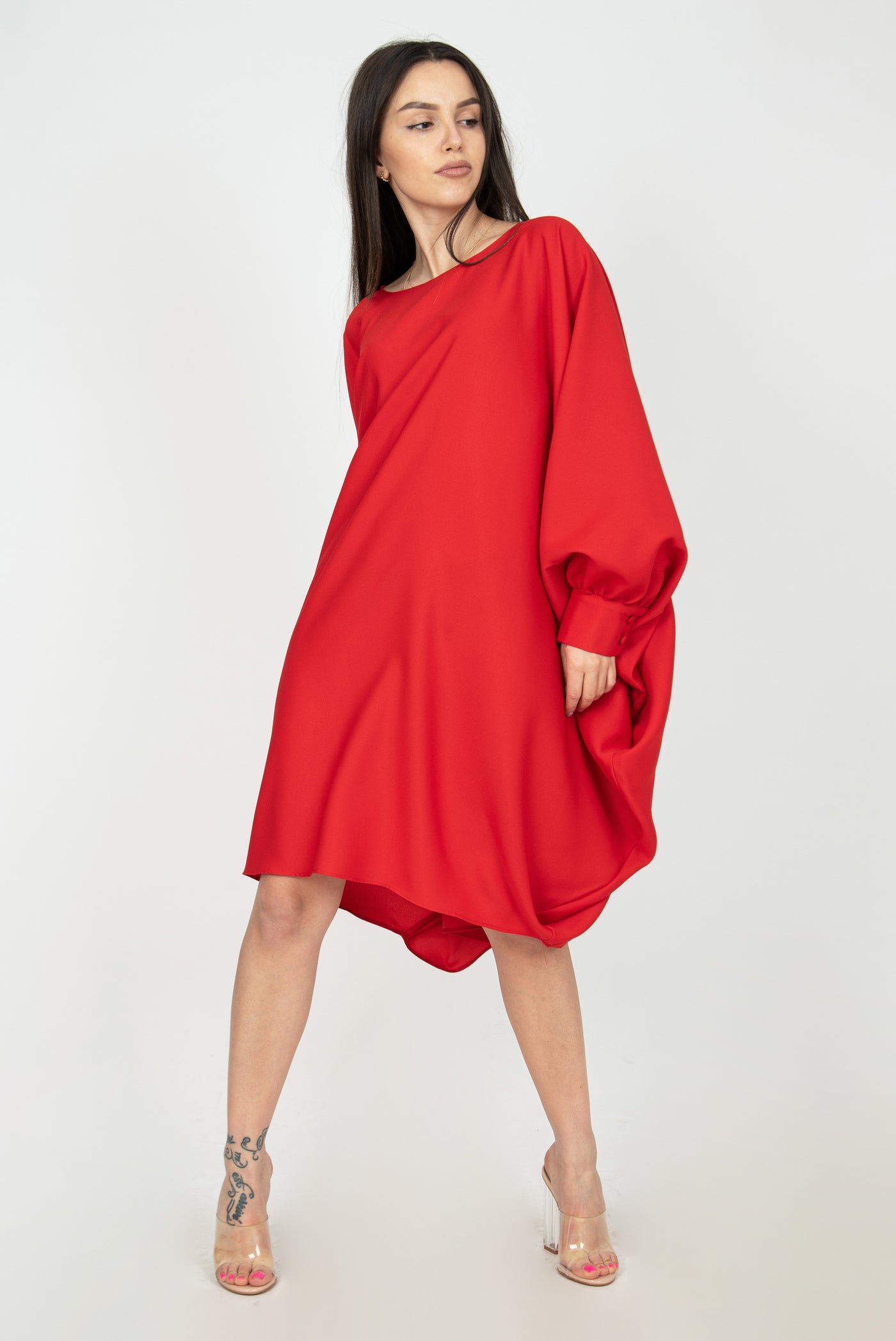 Red oversized draped dress F2366