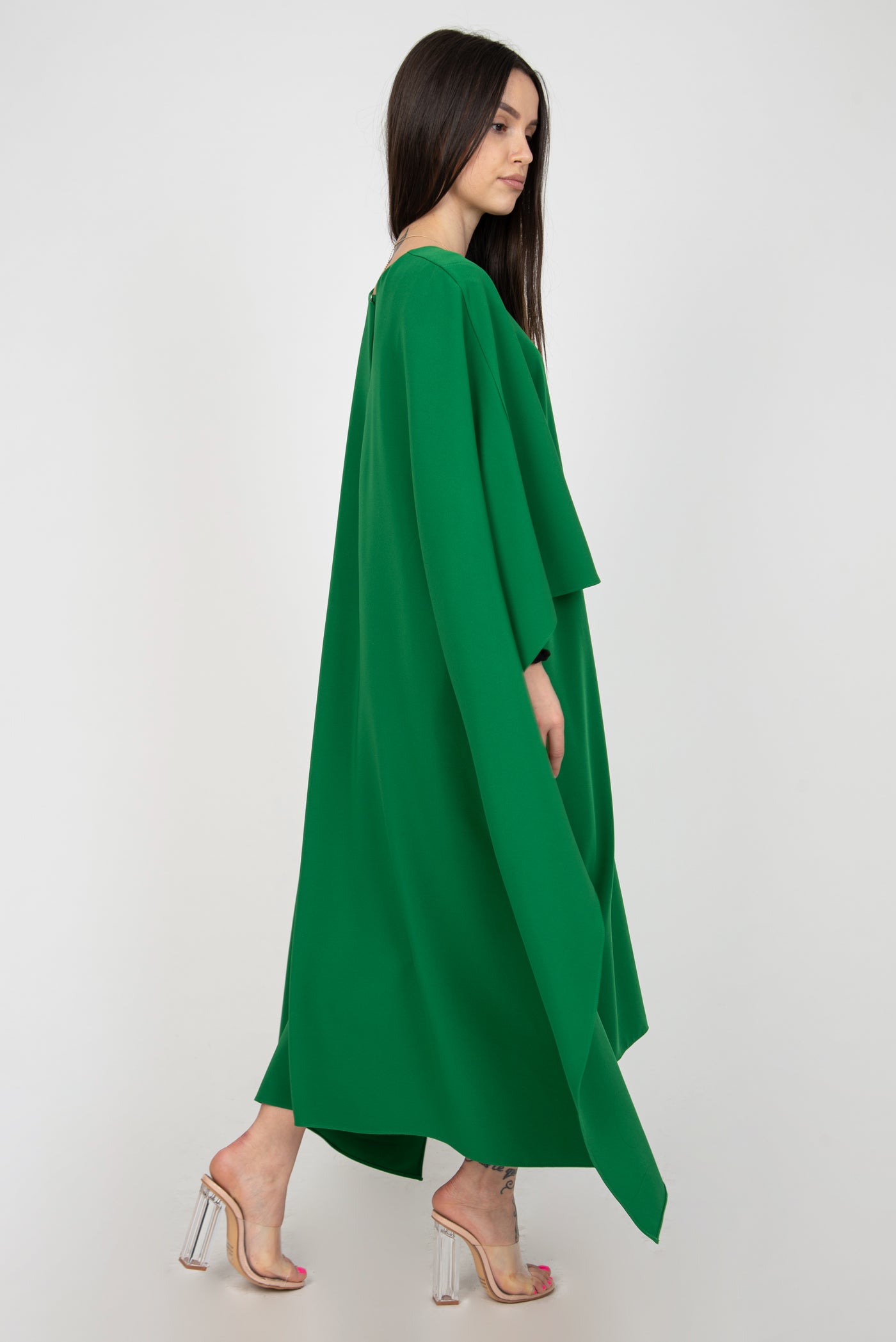 Green oversized draped dress F2365