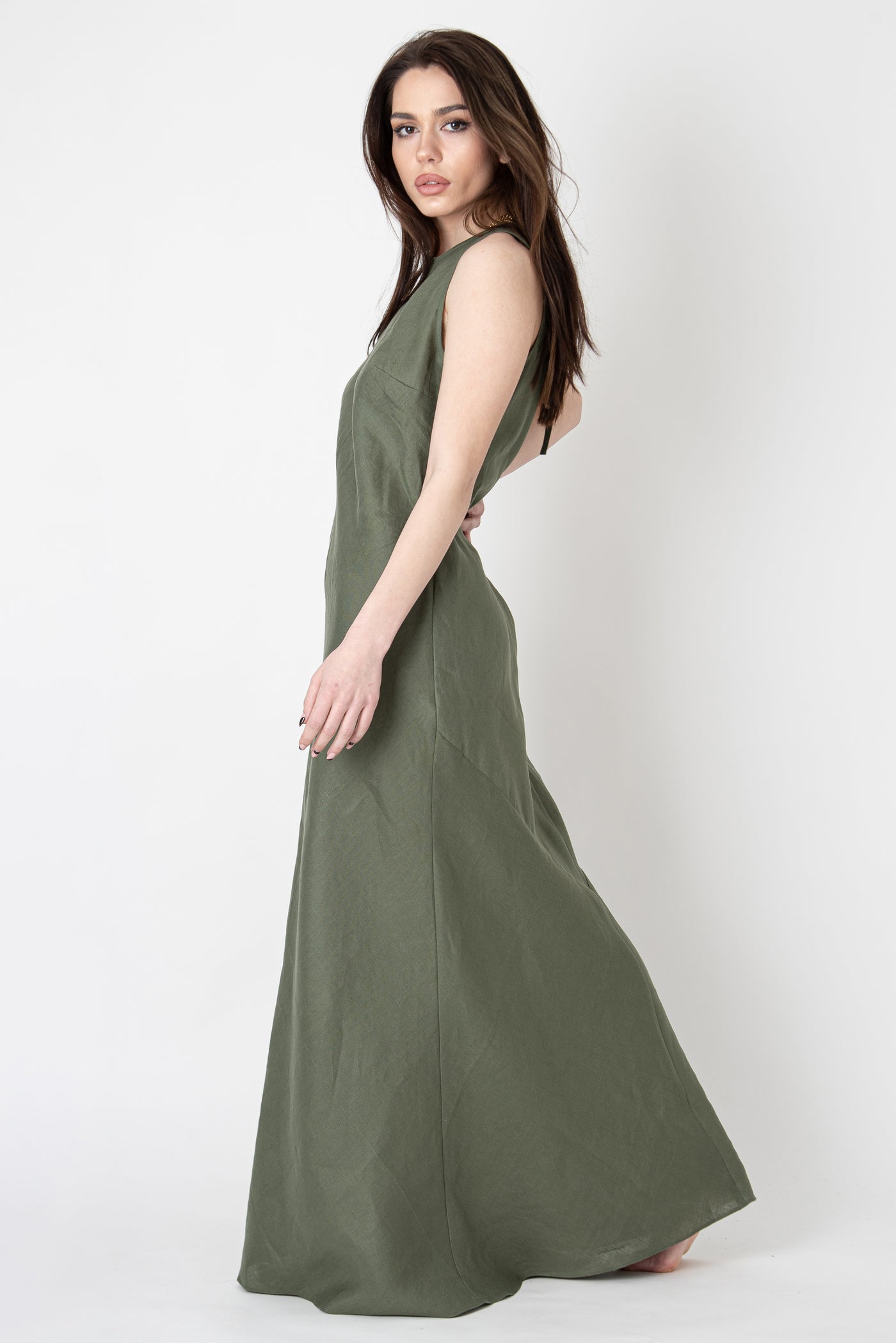 Green linen maxi dress FC1098