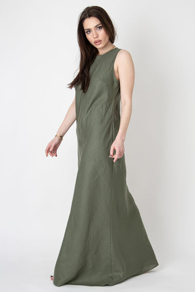 Green linen maxi dress FC1098