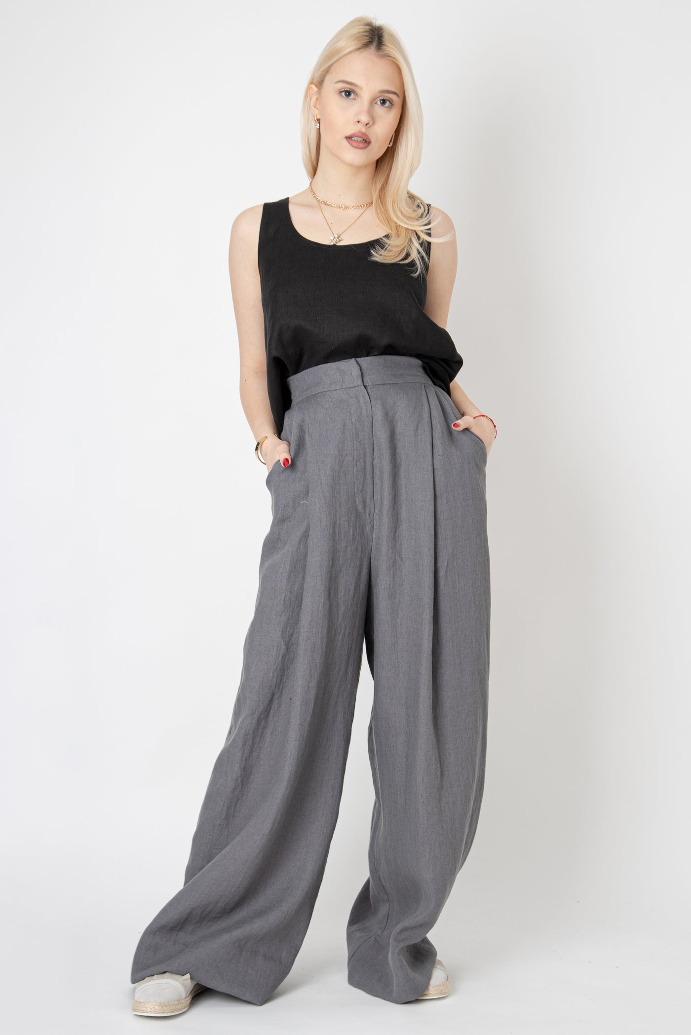 Linen gray wide leg pants FC1122