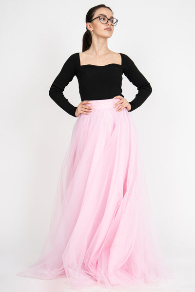 Pink tulle maxi skirt