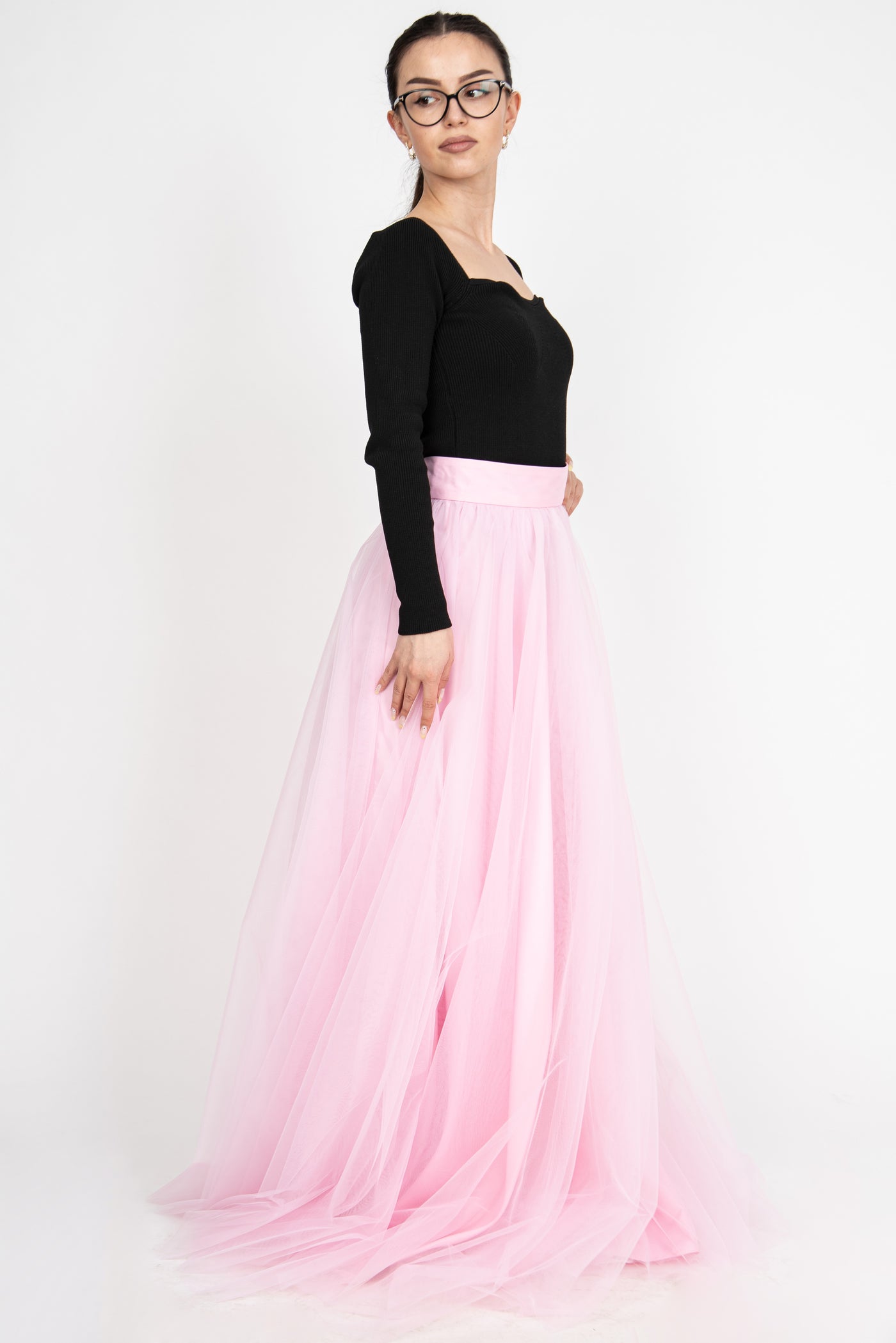 Pink tulle maxi skirt