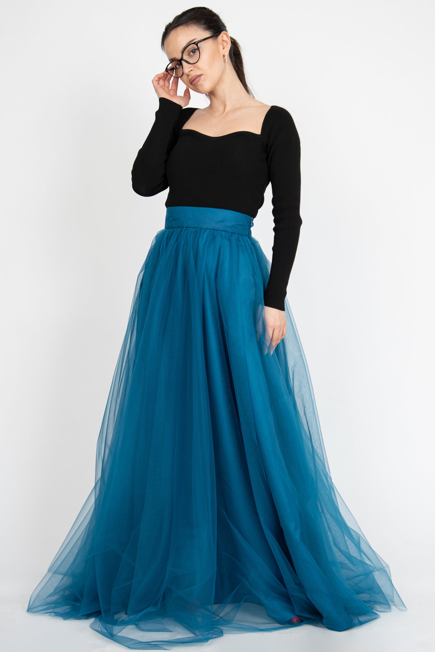 Blue tulle maxi skirt
