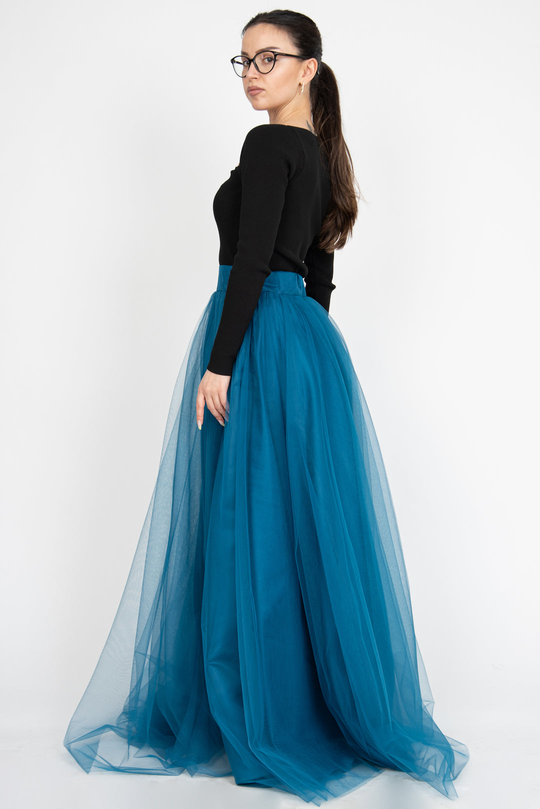 Bluelea ブルレアTulle tiered skirt Sue Skirt Slate Blue Tulle
