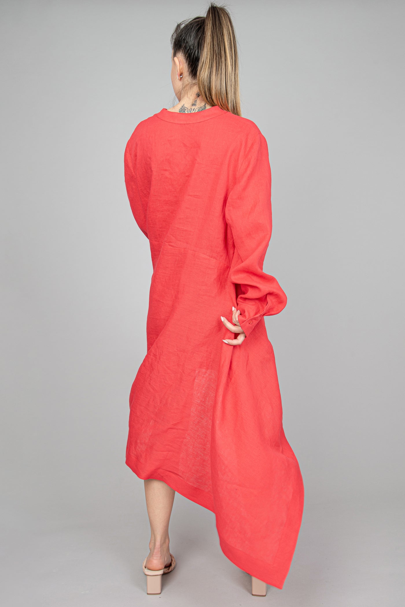 Red asymmetrical dress top F2289