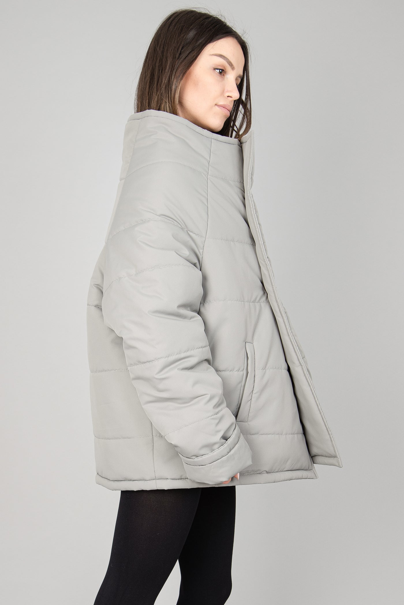 Gray quilted windproof jacket F2293