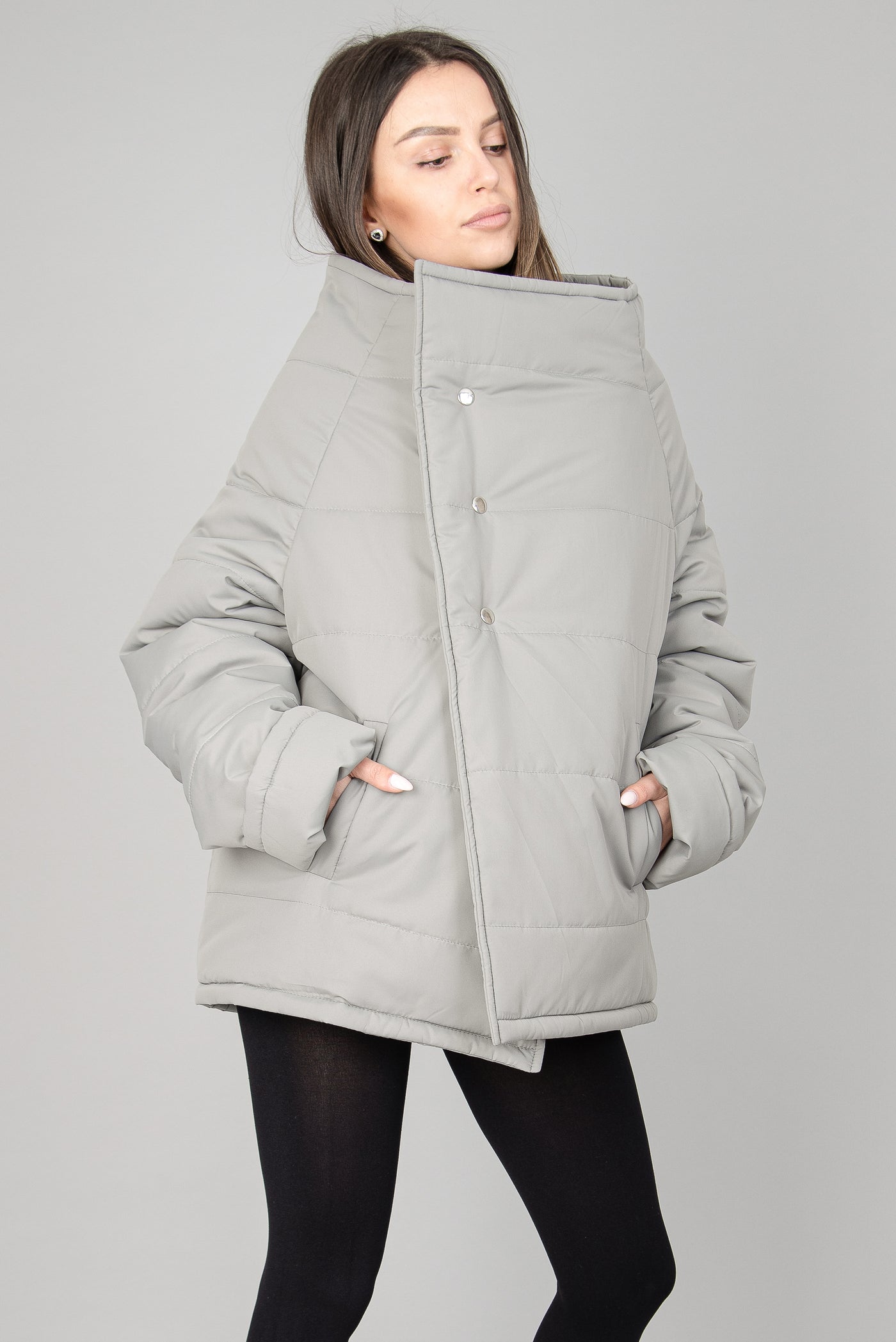 Gray quilted windproof jacket F2293