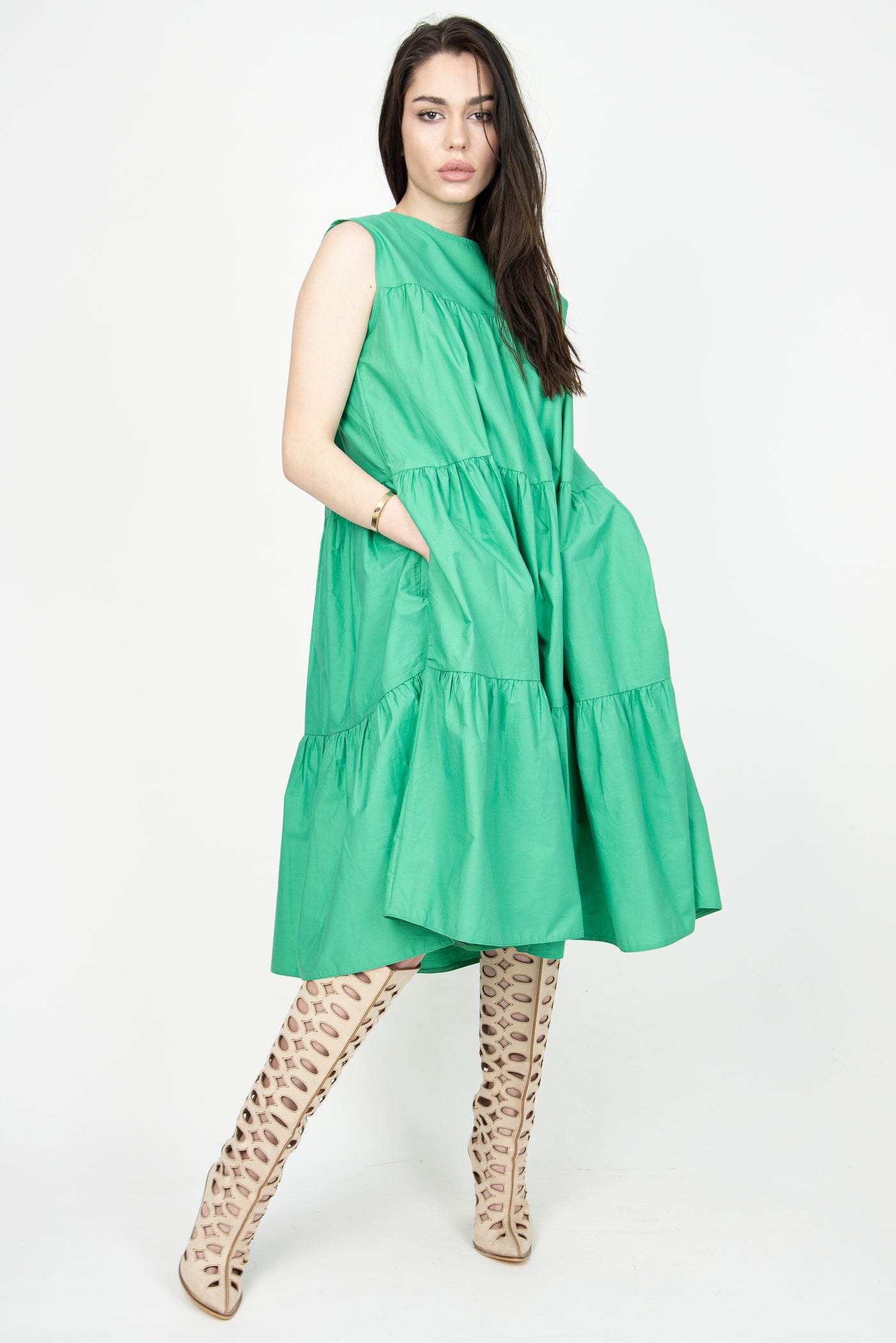 Green ruffle dress F2308