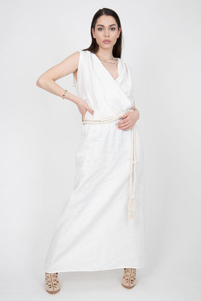 Hooded linen dress with open back F2305