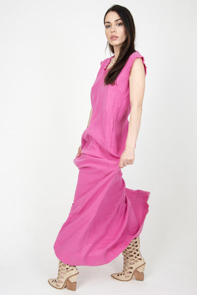 Pink linen kaftan dress F2307