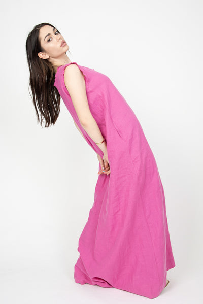 Pink linen kaftan dress F2307