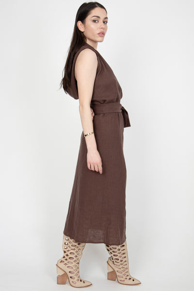 Brown hooded dress with open back F2311