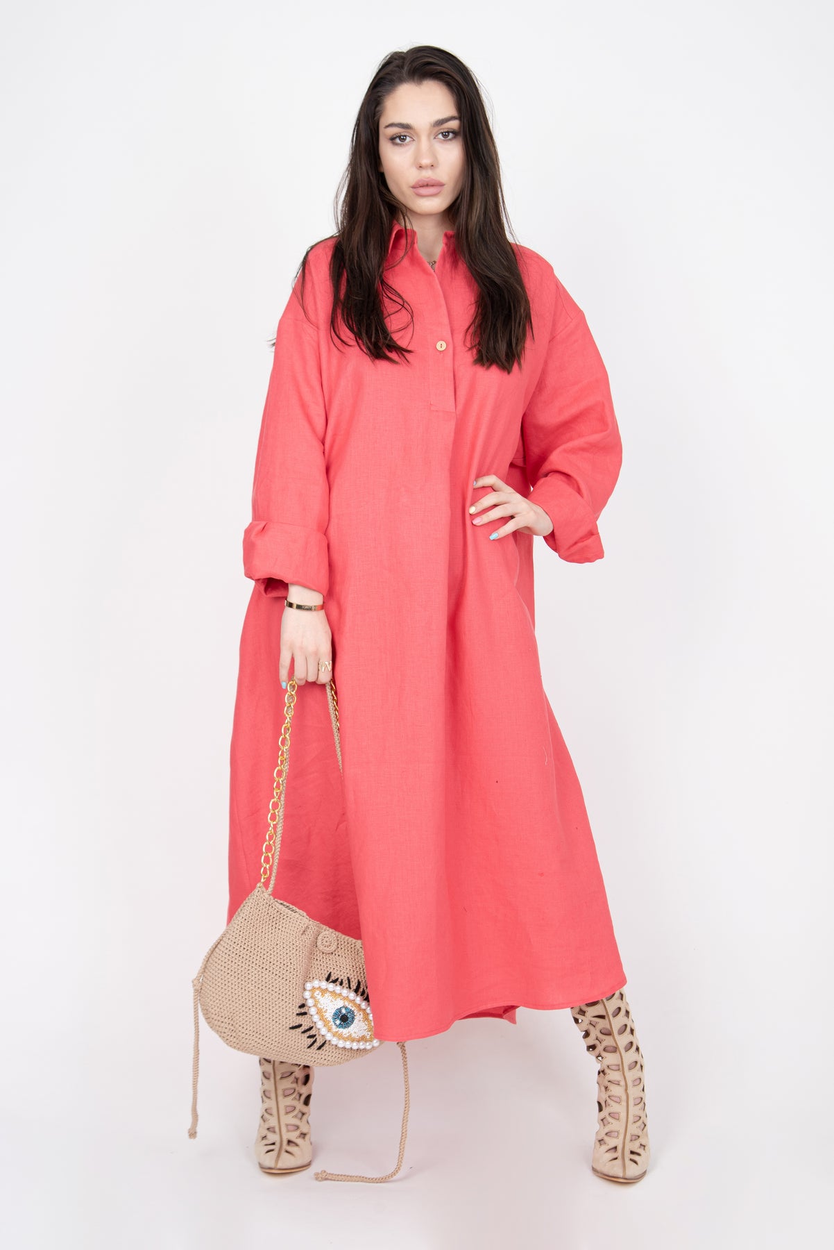 Coral linen dress F2302 – FloAtelier Handmade