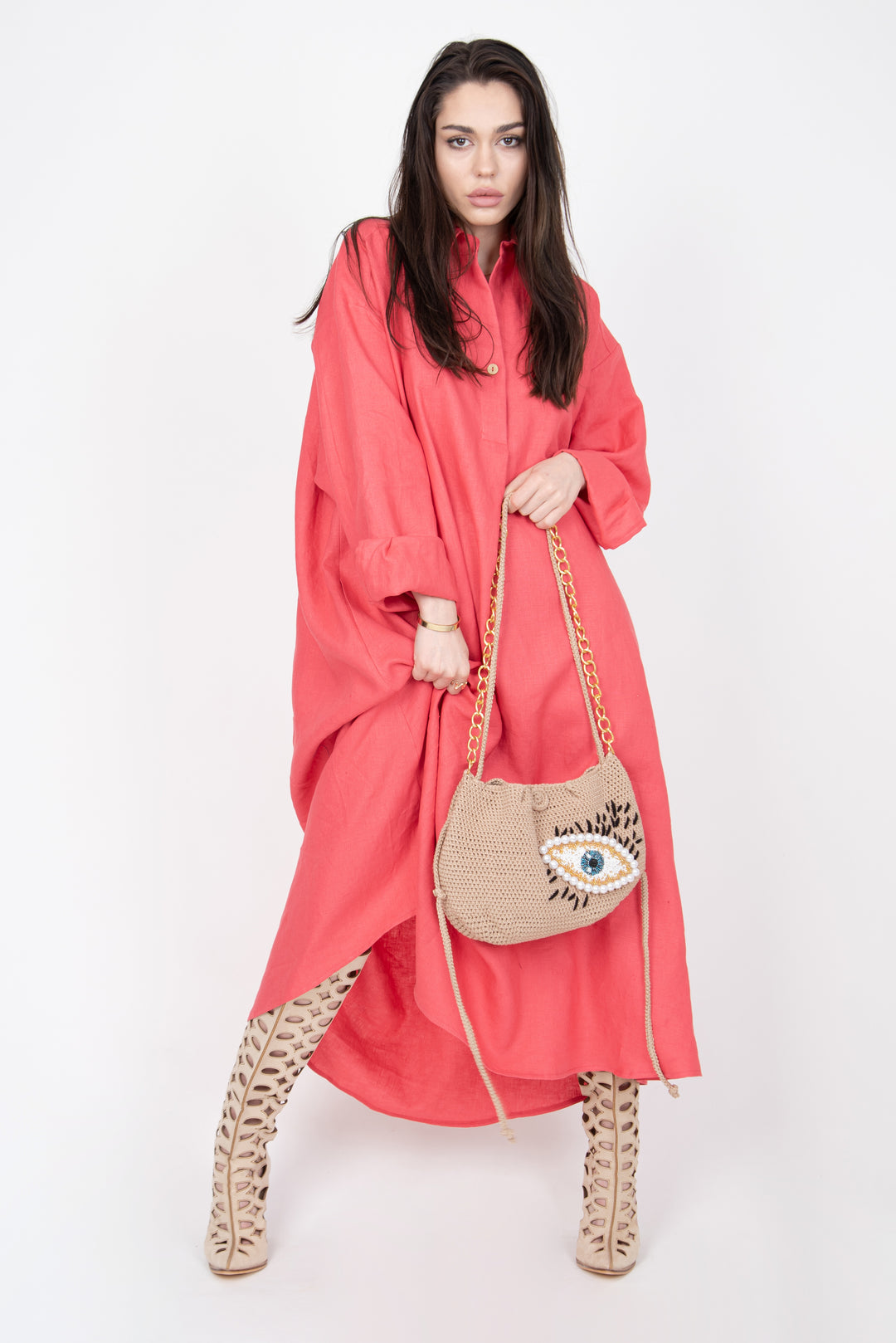 Coral linen dress F2302 – FloAtelier Handmade