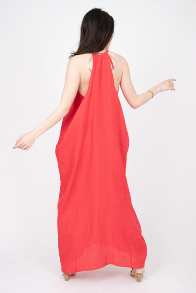 Red linen dress F2303