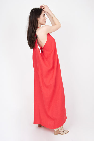 Red linen dress F2303