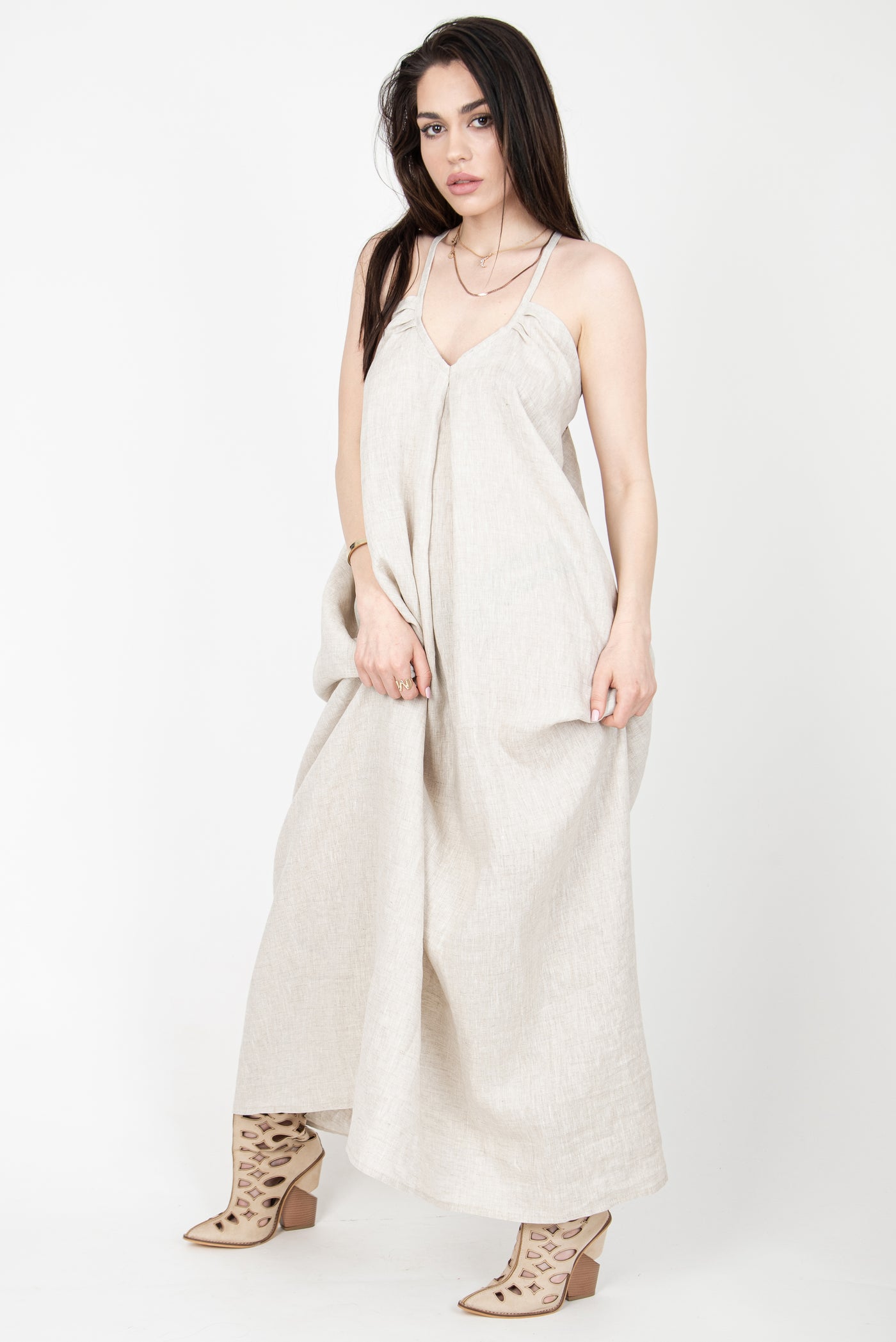 Neutral linen dress F2304