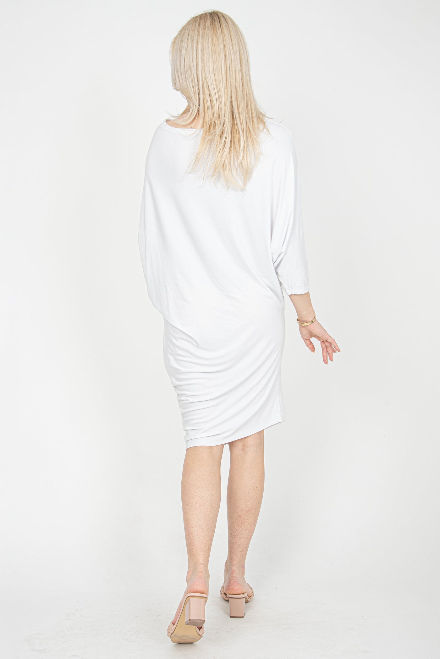 White draped off shoulder dress FC1011