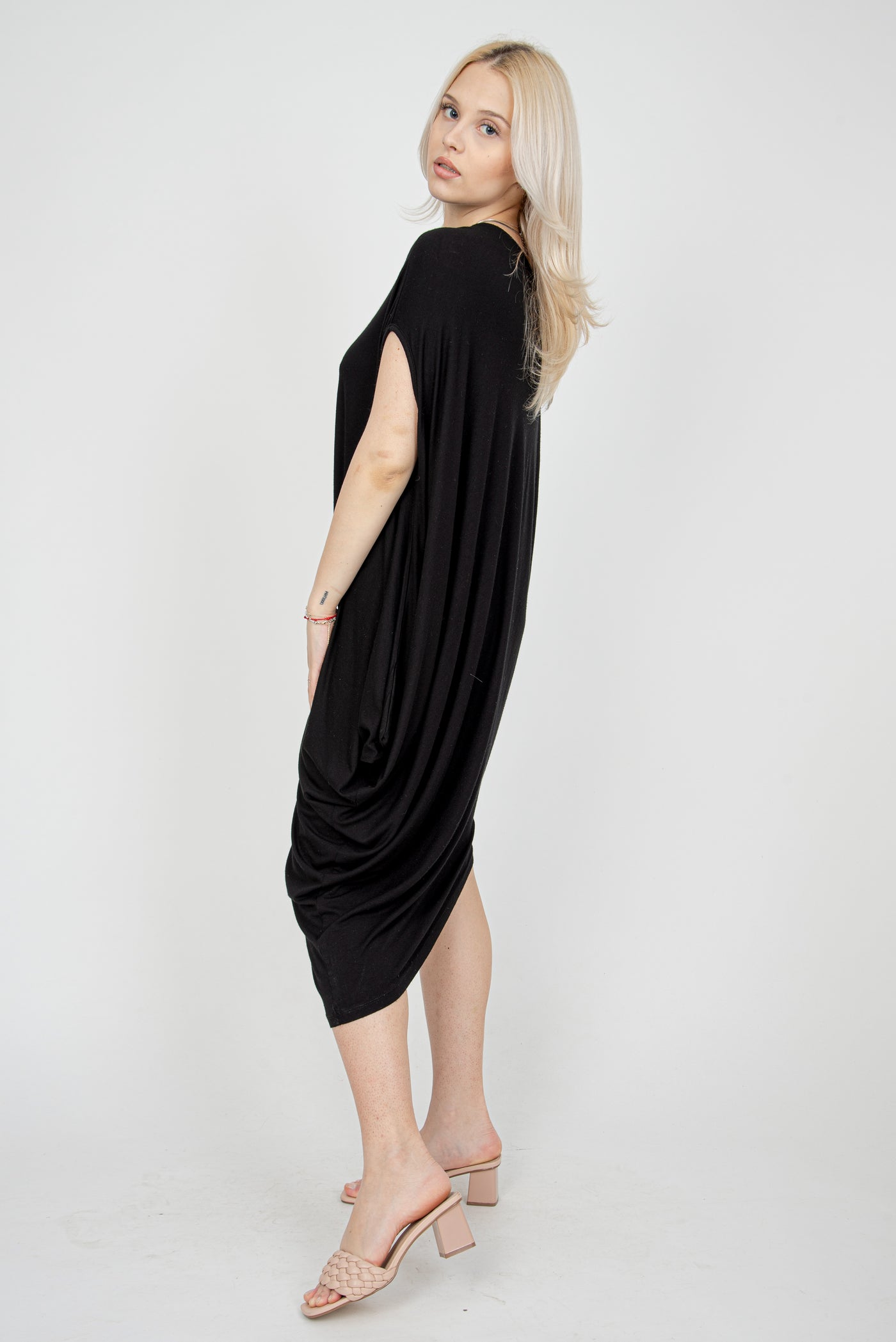 Black draped off shoulder dress FC1010