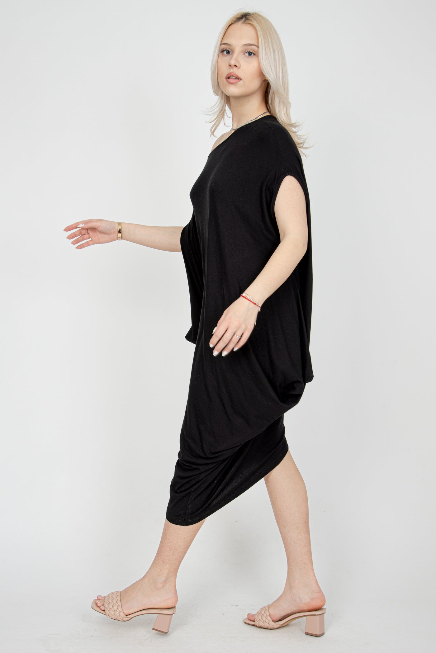 Black draped off shoulder dress FC1010