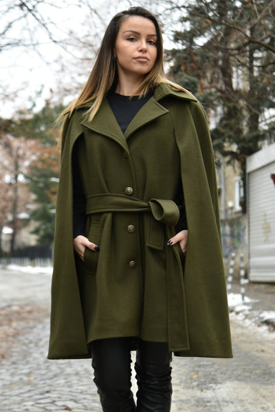 Handmade green cape coat F2199