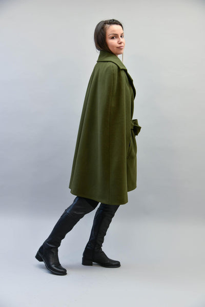 NEW Green winter wool cashmere cape coat F2198