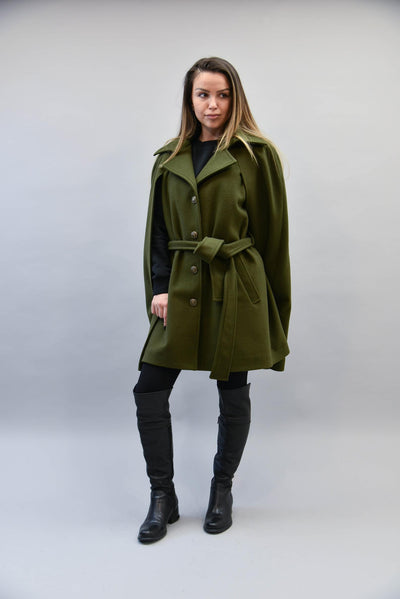 NEW Green winter wool cashmere cape coat F2198