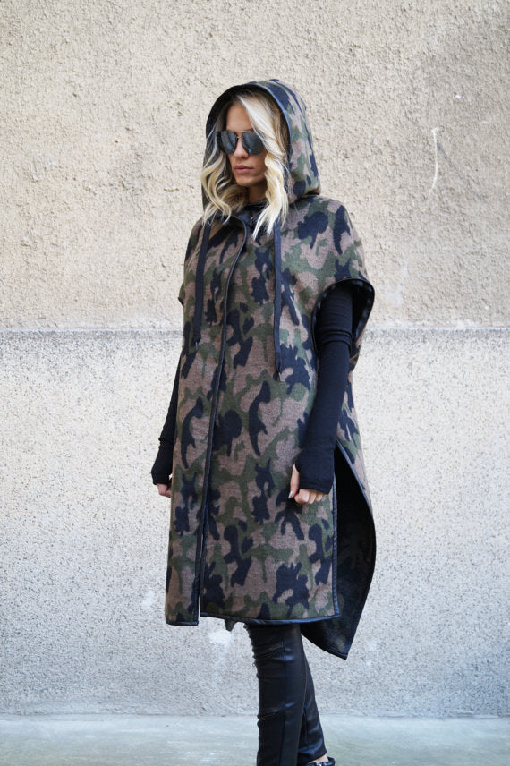 Camouflage wool blend coat F1663