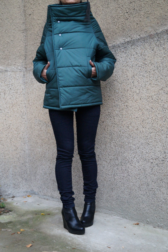 Green quilted windproof jacket F1530