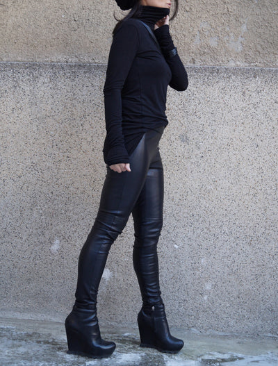 Black vegan leather leggings F1667